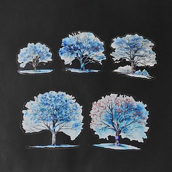 PET Tree Self Adhesive Decorative Stickers, Waterproof Glitter Decals for DIY Scrapbooking, Card Making, Blue, 57~94x59~98x0.2mm