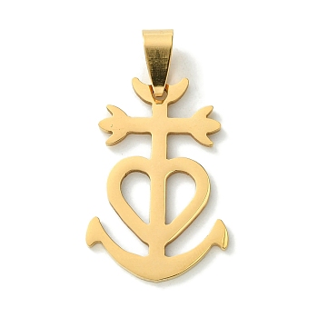 201 Stainless Steel Pendants, Camargue Cross Charm, Real 18K Gold Plated, 30x20x1.5mm, Hole: 8x4.5mm