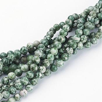 Gemstone Beads Strands, Green Spot Jasper, Round, about 6mm in diameter, hole: about 0.8mm, 15~16 inch