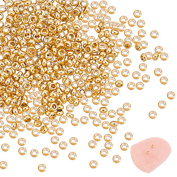400Pcs 304 Stainless Steel Spacer Beads, Rondelle, Real 24K Gold Plated, 1.5x0.8mm, Hole: 0.8mm