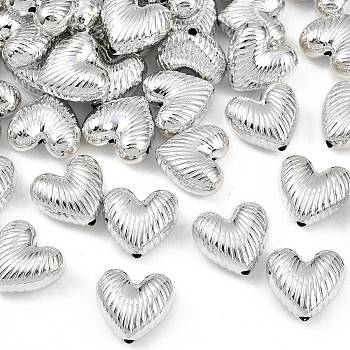 UV Plating Opaque CCB Plastic Beads, Iridescent, Heart, Silver, 20x21x10.5mm, Hole: 1.8mm