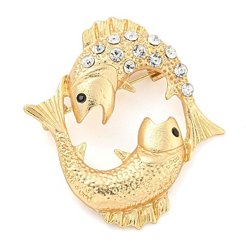 Golden Zinc Alloy with Rhinestone Brooches, Twelve Constellations, Aquarius, 49x45x11mm