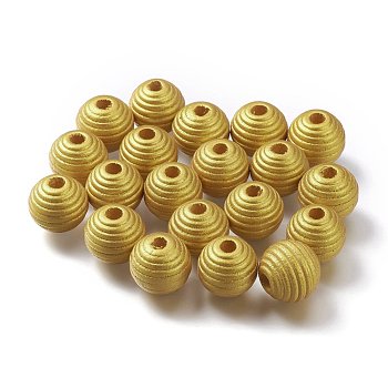 Painted Natural Wood Beehive Beads, Macrame Beads Large Hole, Round, Goldenrod, 16x15mm, Hole: 4mm
