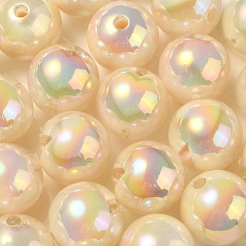 UV Plating Rainbow Iridescent Acrylic Beads, Round, Champagne Yellow, 16x15mm, Hole: 3mm