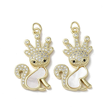 Brass Micro Pave Cubic Zirconia Pendants, with Shell, Deer, Real 18K Gold Plated, 28x18x4mm, Hole: 3mm