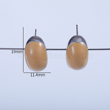 キャメル色の楕円形の真鍮スタッドイヤリング(QU9998)-3
