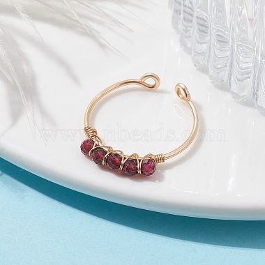 Copper Wire Wrapped Natural Garnet Open Ring(RJEW-JR00630-04)-2
