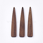Undyed Walnut Wood Big Pendants, Teardrop, Saddle Brown, 54x9x3mm, Hole: 1.2mm(WOOD-T023-02)