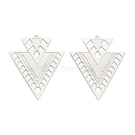 304 Stainless Steel Etched Metal Embellishments Pendants, Triangle Charm, Stainless Steel Color, 45.5x38x0.5mm, Hole: 1.6mm(STAS-A113-02P)