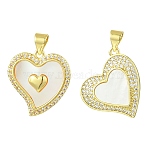 2Pcs 2 Styles Brass Pave Natural Shell Pendants, Heart Charms, Real 18K Gold Plated, 19~20x18~19x3mm, Hole: 4x3.5mm, 1pc/style(KK-CJ0003-40A)
