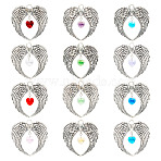12Pcs 12 Colors Tibetan Style Alloy Big Pendants, with Glass Heart Beads, Wings Charms, Mixed Color, 68.5x65x8mm, Hole: 3mm, 1pc/color(FIND-TA0004-24)