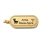 Oval with 12 Constellation 304 Stainless Steel Rhinestone Pendants, with Enamel, Ion Plating(IP), Real 18K Gold Plated, Aries, 46x19x2mm, Hole: 6x3.5mm(STAS-M119-08K-G)