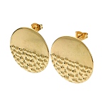 Ion Plating(IP) 201 Stainless Steel Stud Earrings, with 304 Stainless Steel Pins, Textured Flat Round, Real 18K Gold Plated, 23mm(EJEW-K270-28G)