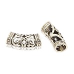 Tibetan Style Alloy Curved Tube Beads, Curved Tube Noodle Beads, Hollow, Antique Silver, 26x10.5x9mm, Hole: 7mm(PALLOY-J154-56AS)