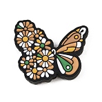 Food Grade Eco-Friendly Silicone Beads, Floral Butterfly, Goldenrod, 25x29x7mm, Hole: 2mm(SIL-B079-07A)