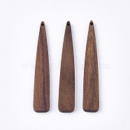 Undyed Walnut Wood Big Pendants, Teardrop, Saddle Brown, 54x9x3mm, Hole: 1.2mm(WOOD-T023-02)