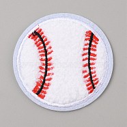 Sports Ball Theme Computerized Towel Fabric Embroidery Iron on Cloth Patches, Chenille Appliques, Costume Accessories, Sewing Craft Decoration, Baseball Pattern, 56x3mm(PATC-WH0007-23B)