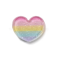 Rainbow Color Style Acrylic Plastic Cabochons, with Glitter Powder, Heart, 13x15.5x2mm(OACR-R269-05A)