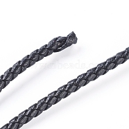 Round Folded Bolo Braided Imitation Leather Cord, Micro Fiber Leather Cord, Hemp Flower, for Bracelet & Necklace Making, Black, 3mm(LC-G008-B01)