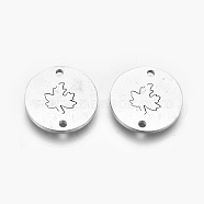 Autumn Theme 304 Stainless Steel Links Connectors, Laser Cut, Flat Round with Maple Leaf, Stainless Steel Color, 11.5x1mm, Hole: 1.2mm(STAS-F240-87P)