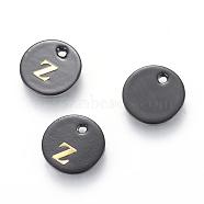 Freshwater Shell Charms, with Gold Blocking Letter, Dyed, Flat Round, Black, Letter.Z, 11x1.5mm, Hole: 1.5mm(SHEL-S253-16Z)