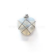 Opalite Copper Wire Wrapped Pendants, Heart Charms, Silver Color, 20mm(FIND-PW0015-21K)