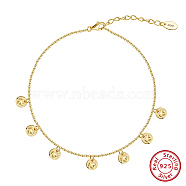 925 Sterling Silver Cable Chain Anklet, Round, Real 14K Gold Plated, 8-5/8 inch(22cm)(AJEW-Z029-13G)