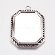 Tibetan Style Pendant Cabochon Settings, Cadmium Free & Lead Free, Rectangle, Antique Silver, about 56mm long, 40mm wide, 3mm thick, Hole: 4mm, Tray: 40x30mm(TIBEP-A22961-AS-LF)