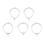 5Pcs 5 Style Natural Cowrie Shell Pendant Necklaces Set, Natural & Synthetic Mixed Gemstone & Brass Beaded Stackable Necklaces for Women, 23.62 inch(60cm), 1Pc/style(NJEW-TA00046)