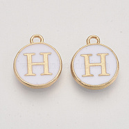 Golden Plated Alloy Charms, Cadmium Free & Lead Free, with Enamel, Enamelled Sequins, Flat Round with Letter, White, Letter.H, 14x12x2mm, Hole: 1.5mm(X-ENAM-S118-01H)