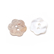 2-Hole Shell Buttons, Flower, Seashell Color, 13x1mm, Hole: 1.5mm(BUTT-D055-01)