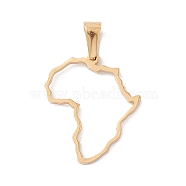 Vacuum Plating 304 Stainless Steel Pendants, Laser Cut, Hollow, Africa Map Charms, Golden, 25x21x1mm, Hole: 3.5x6.5mm(STAS-G284-02G)