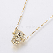 304 Stainless Steel Chain Necklaces, with Brass Micro Pave Cubic Zirconia Pendants, Golden, 18.3 inch(46.5cm), Pendant: 11x10x8.7mm(NJEW-O108-42G)