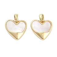 Brass Pave Natural Shell Heart Charms, Real 18K Gold Plated, 15x15x4.5mm, Hole: 4.5x3mm(KK-C051-24G)