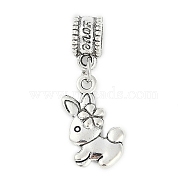 Rack Plating Brass European Dangle Charms, Animal Large Hole Pendants, Lead Free & Cadmium Free, Flower Rabbit, 30mm, Hole: 4.5mm(KK-R200-09AS-04)