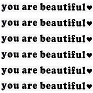 PVC You Are Beautiful Self Adhesive Car Stickers, Waterproof Word Car Rearview Mirror Decorative Decals for Car Decoration, Black, 11x105x0.3mm(STIC-WH0013-10C)
