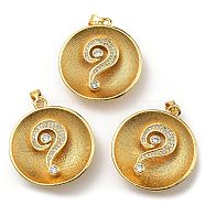Brass with Cubic Zirconia Pendants, Long-Lasting Plated, Lead Free & Cadmium Free, Flat Round, Real 18K Gold Plated, 29.5x27x5.5mm, Hole: 3.4x4.5mm(KK-K341-38G)