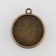 Vintage Flat Round Alloy Pendant Cabochon Settings, Double-sided Tray, Cadmium Free & Nickel Free & Lead Free, Antique Bronze, Tray: 18mm, 24x21x3mm, Hole: 1.5mm, about 430pcs/kg(PALLOY-N0088-42AB-NF)