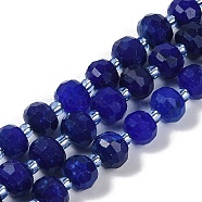 Natural Dyed White Jade Beads Strands, Faceted, Rondelle, with Seed Beads, Midnight Blue, 7.5~8x6.5mm, Hole: 1.4mm, about 45~46pcs/strand, 15.75''(40cm)(G-H057-A22-06)