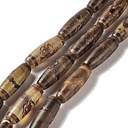 Tibetan Style dZi Beads Strands, Natural & Dyed Agate Beads, Rice, Dragon Pattern, 28.5~30x10mm, Hole: 2.5mm, about 10pcs/strand, 11.81''(30cm)(G-A024-01X)