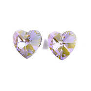 Electroplated Glass Charms, Faceted, Cross, Lilac, 14x14x7mm, Hole: 1.6mm(EGLA-N006-061)