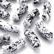 Opaque Spray Painted Acrylic Beads, Two Tone, Curved Tube, White, 36x13.5x11.5mm, Hole: 4mm, about 148pcs/500g(MACR-S372-001F-B04)