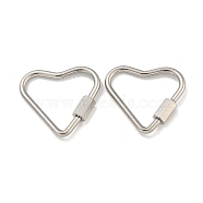304 Stainless Steel Screw Carabiner Lock Charms, for Necklaces Making, Heart, 23x25x2mm(STAS-C092-05B-P)