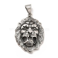 304 Stainless Steel Pendants, Lion Charms, Antique Silver, 46.5x32.5x11mm, Hole: 9x6mm(STAS-K243-03AS)