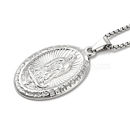 Stainless Steel Virgin Mary Pendant Necklace with Box Chains for Women, Stainless Steel Color, 23.74 inch(60.3cm)(NJEW-E066-01P)