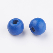 Natural Wood Beads, Dyed, Round, Dodger Blue, 10x9mm, Hole: 3mm, about 1850pcs/500g(WOOD-Q030-56A)