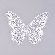 Computerized Embroidery Cloth Iron on/Sew on Patches, Costume Accessories, Paillette Appliques, Butterfly, White, 175x145x0.5mm(DIY-F043-15)