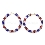 Independence Day Theme Alloy Rhinestone Hoop Earrings for Women, Light Gold, 44x6mm(EJEW-F335-02KCG-1)