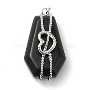 Natural Obsidian Pendants, Hexagon Charm, with Stainless Steel Color Plated 304 Stainless Steel Heart Findings and Jump Rings, 36~36.5x19.5~20x12~14mm, Hole: 2mm(G-G870-09P-02)