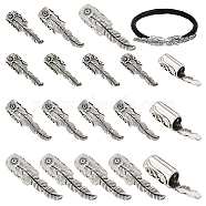 18Pcs 3 Size Alloy Closed Cover Clasp Head, End Caps for Wooden Bracelet, Flower with Feather, Antique Silver, 29.5~36x8.5~11x8.5~11mm, Hole: 6.1~8.2mm, 6Pcs/size(FIND-NB0004-25)